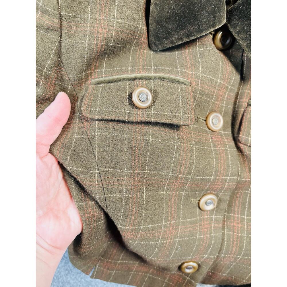 Vintage women’s blazer fitted plaid Green Kasper 80s Velvet Collar 2P - Picture 5 of 5